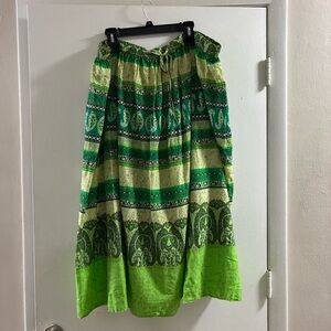 Bobbie Brooks Green Striped Paisley Maxi Skirt